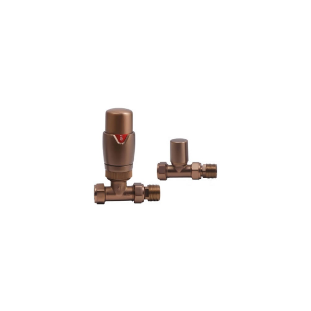 Cutout image of Redroom by Barwick Brushed Bronze Straight Thermostatic Radiator Valves